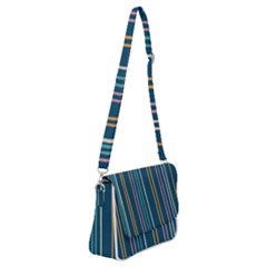 Multicolored Stripes On Blue Shoulder Bag With Back Zipper by SychEva