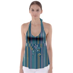 Multicolored Stripes On Blue Babydoll Tankini Top by SychEva