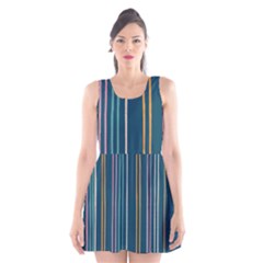 Multicolored Stripes On Blue Scoop Neck Skater Dress by SychEva