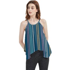 Multicolored Stripes On Blue Flowy Camisole Tank Top by SychEva