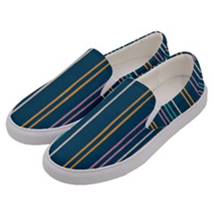 Multicolored Stripes On Blue Men s Canvas Slip Ons by SychEva