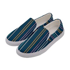 Multicolored Stripes On Blue Women s Canvas Slip Ons by SychEva