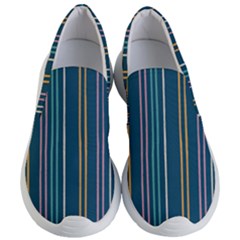 Multicolored Stripes On Blue Women s Lightweight Slip Ons by SychEva