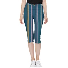 Multicolored Stripes On Blue Inside Out Lightweight Velour Capri Leggings  by SychEva