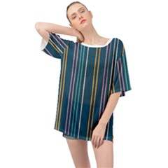 Multicolored Stripes On Blue Oversized Chiffon Top by SychEva