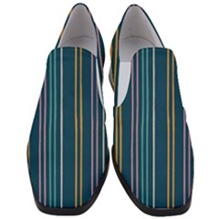 Multicolored Stripes On Blue Women Slip On Heel Loafers by SychEva