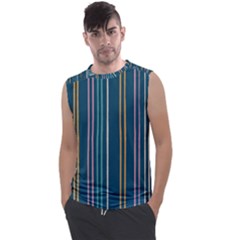 Multicolored Stripes On Blue Men s Regular Tank Top by SychEva