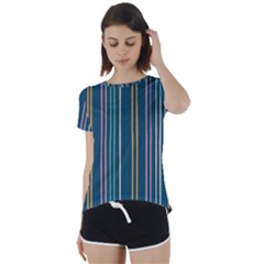 Multicolored Stripes On Blue Short Sleeve Foldover Tee by SychEva