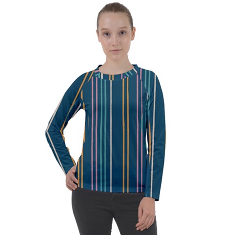 Multicolored Stripes On Blue Women s Long Sleeve Raglan Tee by SychEva