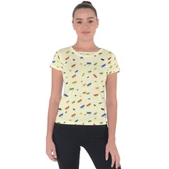 Dragonfly On Yellow Short Sleeve Sports Top  by JustToWear