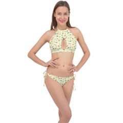 Dragonfly On Yellow Cross Front Halter Bikini Set