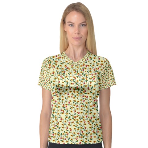 Pattern Lonely Flower On Yellow V-neck Sport Mesh Tee by JustToWear