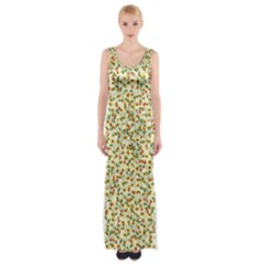 Pattern Lonely Flower On Yellow Thigh Split Maxi Dress