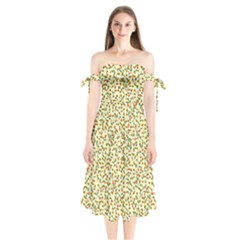 Pattern Lonely Flower On Yellow Shoulder Tie Bardot Midi Dress by JustToWear