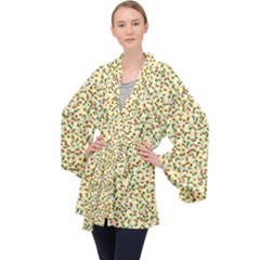 Pattern Lonely Flower On Yellow Long Sleeve Velvet Kimono  by JustToWear