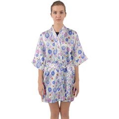 Watercolor Dandelions Half Sleeve Satin Kimono 