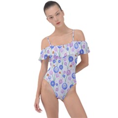 Watercolor Dandelions Frill Detail One Piece Swimsuit