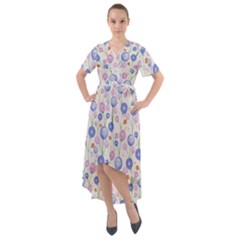 Watercolor Dandelions Front Wrap High Low Dress by SychEva
