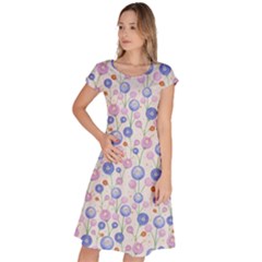 Watercolor Dandelions Classic Short Sleeve Dress