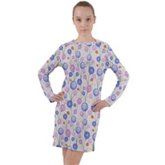 Watercolor Dandelions Long Sleeve Hoodie Dress