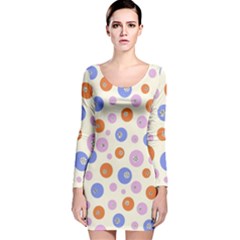 Multicolored Circles Long Sleeve Velvet Bodycon Dress by SychEva