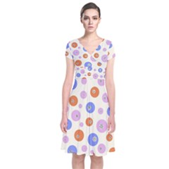 Multicolored Circles Short Sleeve Front Wrap Dress by SychEva