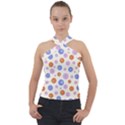 Multicolored Circles Cross Neck Velour Top View1