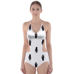 Vampire Hand Motif Graphic Print Pattern Cut-Out One Piece Swimsuit