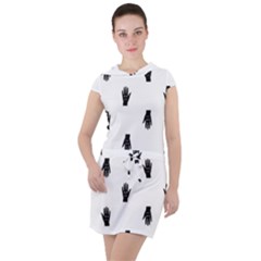 Vampire Hand Motif Graphic Print Pattern Drawstring Hooded Dress