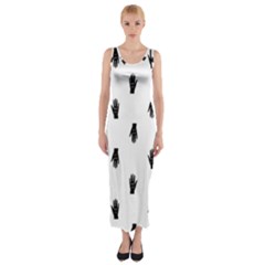 Vampire Hand Motif Graphic Print Pattern Fitted Maxi Dress