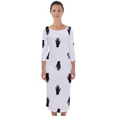 Vampire Hand Motif Graphic Print Pattern Quarter Sleeve Midi Bodycon Dress