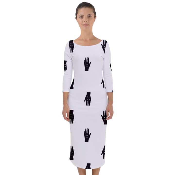 Vampire Hand Motif Graphic Print Pattern Quarter Sleeve Midi Bodycon Dress