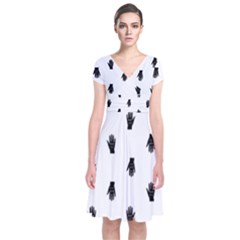 Vampire Hand Motif Graphic Print Pattern Short Sleeve Front Wrap Dress