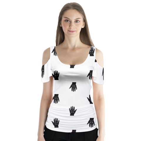 Vampire Hand Motif Graphic Print Pattern Butterfly Sleeve Cutout Tee  by dflcprintsclothing