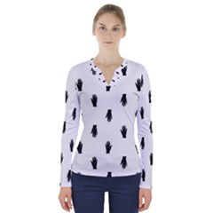 Vampire Hand Motif Graphic Print Pattern V-Neck Long Sleeve Top