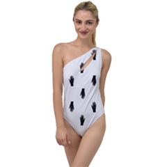 Vampire Hand Motif Graphic Print Pattern To One Side Swimsuit