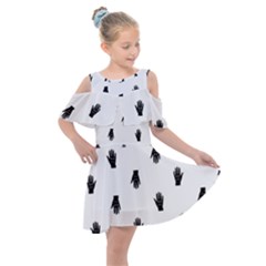 Vampire Hand Motif Graphic Print Pattern Kids  Shoulder Cutout Chiffon Dress