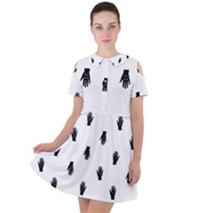 Vampire Hand Motif Graphic Print Pattern Short Sleeve Shoulder Cut Out Dress 