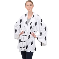 Vampire Hand Motif Graphic Print Pattern Long Sleeve Velvet Kimono 