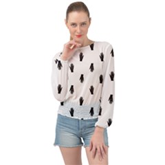 Vampire Hand Motif Graphic Print Pattern Banded Bottom Chiffon Top