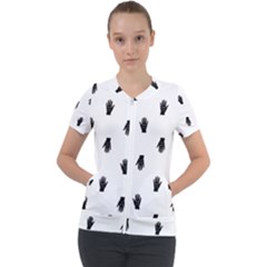 Vampire Hand Motif Graphic Print Pattern Short Sleeve Zip Up Jacket