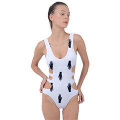 Vampire Hand Motif Graphic Print Pattern Side Cut Out Swimsuit