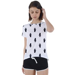 Vampire Hand Motif Graphic Print Pattern Short Sleeve Foldover Tee