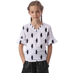 Vampire Hand Motif Graphic Print Pattern Kids  V-neck Horn Sleeve Blouse by dflcprintsclothing