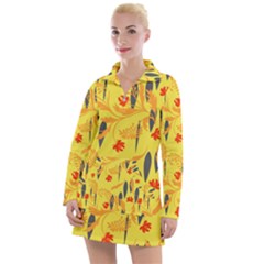 Folk Floral Pattern  Abstract Flowers Print  Seamless Pattern Women s Long Sleeve Casual Dress by Eskimos