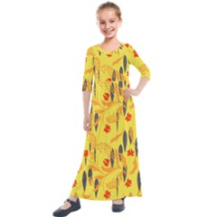 Folk Floral Pattern  Abstract Flowers Print  Seamless Pattern Kids  Quarter Sleeve Maxi Dress by Eskimos