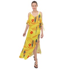Folk Floral Pattern  Abstract Flowers Print  Seamless Pattern Maxi Chiffon Cover Up Dress by Eskimos