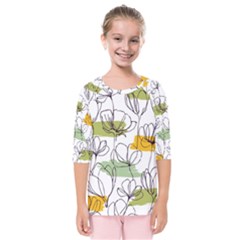 Flower Line Art Color Seamless Pattern Kids  Quarter Sleeve Raglan Tee