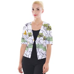 Flower Line Art Color Seamless Pattern Cropped Button Cardigan