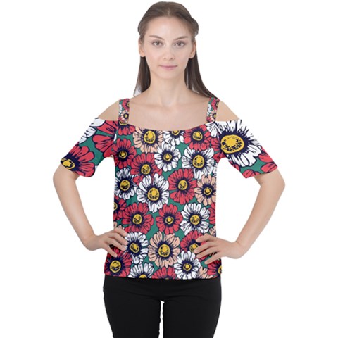 Daisy Colorfull Seamless Pattern Cutout Shoulder Tee by Kizuneko